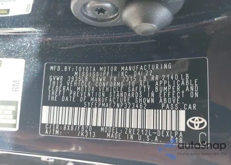 2022 Toyota Corolla Le from USA, damaged, VIN 5YFEPMAE7NP323462